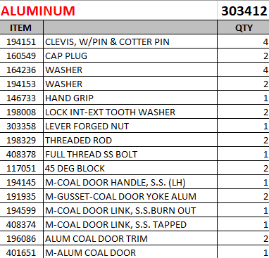 COAL DOOR ASSEMBLY ALUMINUM BODY